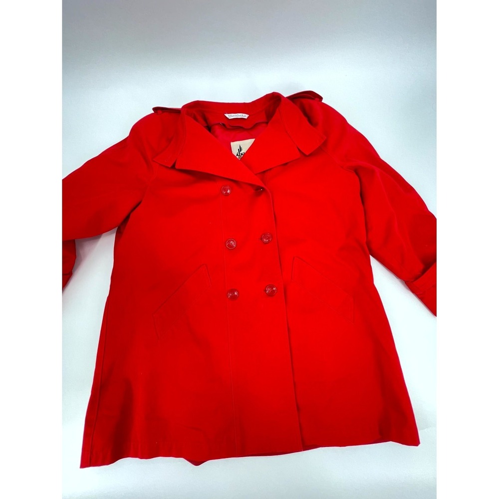 Vintage Misty Harbor Trench Coat Womens 16 Reg Red Lined Cotton Double Breasted - Picture 3 of 13